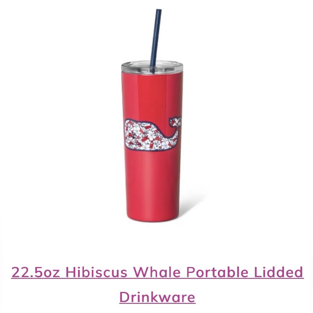 NWT Vineyard Vines for Target Hibiscus Whale Portable Lidded Drinkware/ Tumbler